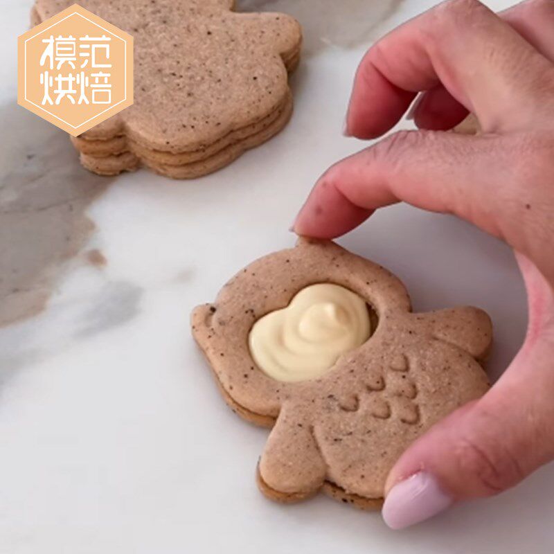 可爱猫头鹰镂空夹馅饼干模具黄油曲奇翻糖霜糖家用diy烘焙模具