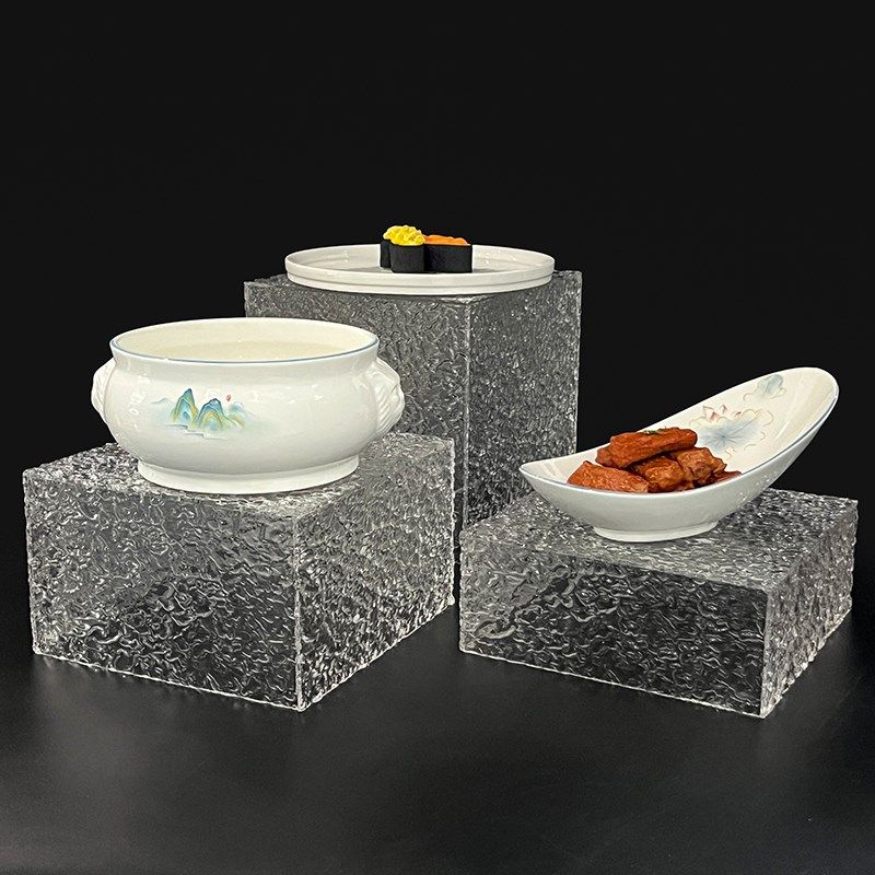 亚克力透明蓝灰色盒子底座装饰甜品自助餐明档展示盘支架摆菜品台,商业/办公家具,展示地台/底座,淘宝优惠券,粉丝福利购,淘宝优惠卷