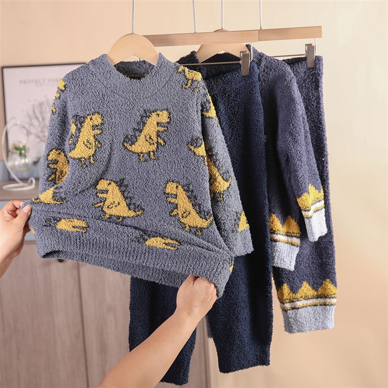 卡布丢丢儿童家居服套装软绵绵睡衣男童珊瑚绒秋冬中大童加厚保暖