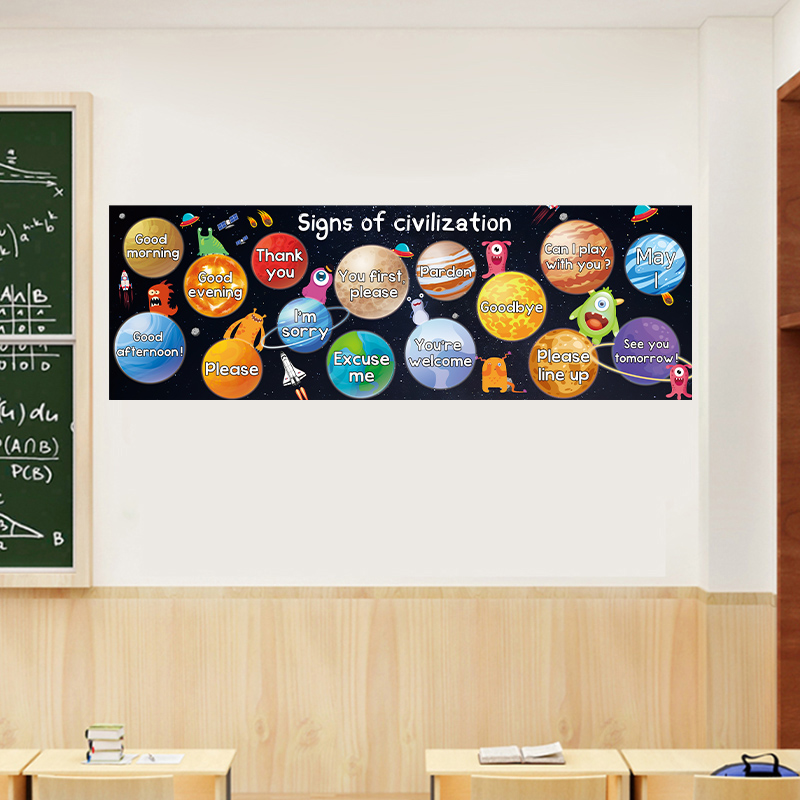 儿童房英文标语文明用语墙贴主题墙小学教室文化墙面布置海报装饰