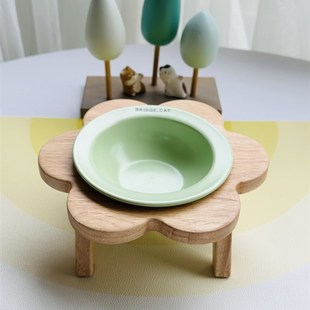 宠物花朵花瓣碗架饭桌猫碗狗盆小型犬饭碗BD飞碟碗实木高脚架护颈