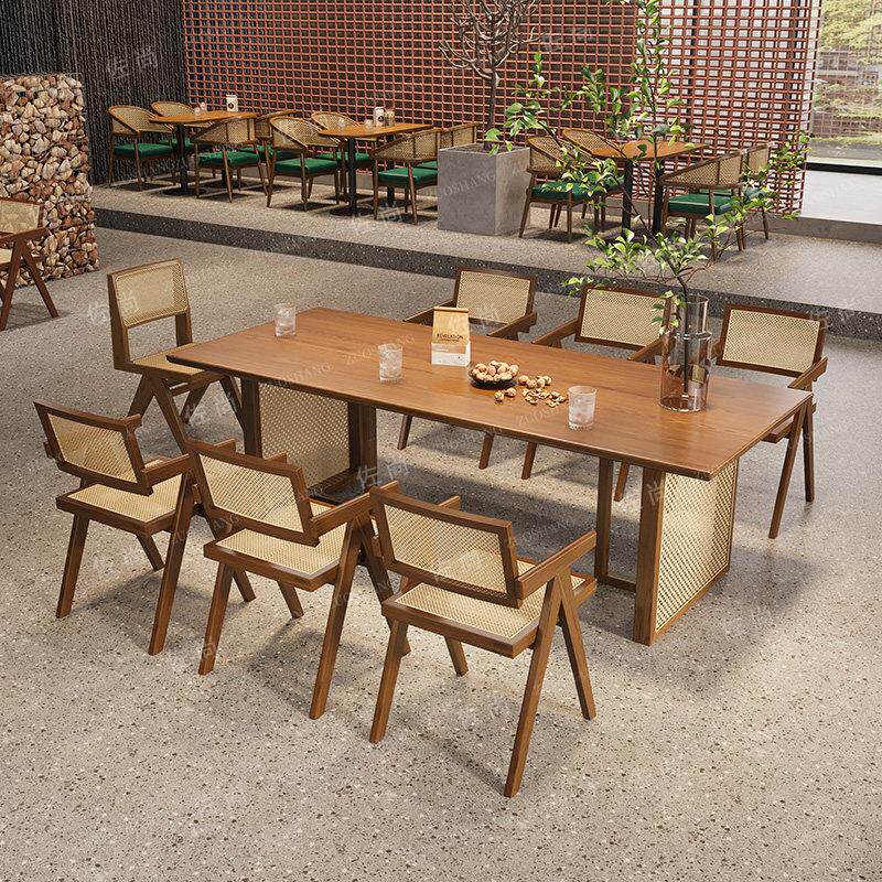 复古奶茶店实木餐桌烘焙甜品店专用餐桌咖啡厅休闲桌椅餐厅商用桌