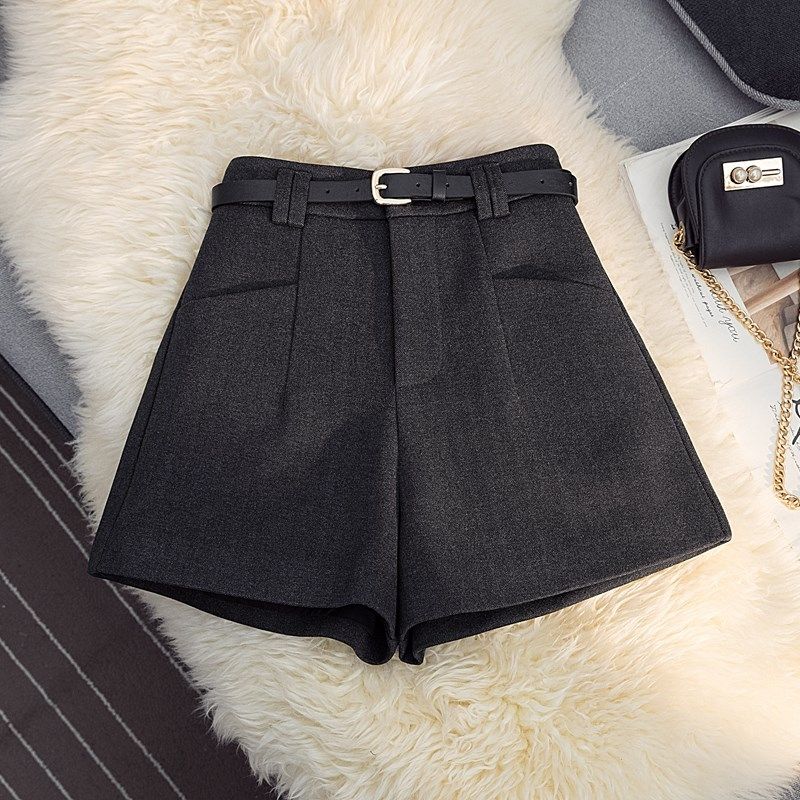 毛呢西装口袋短裤女2023秋冬高腰A字阔腿裤显瘦宽松打底呢子靴裤,女装/女士精品,休闲裤,淘宝优惠券,粉丝福利购,淘宝优惠卷
