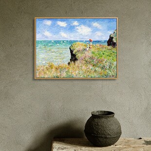莫奈装饰画客厅挂画石崖上卧室餐厅玄关沙发背景墙印象派风景壁画