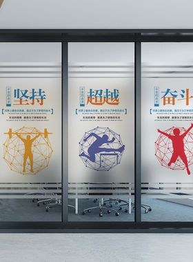 玻璃磨砂贴纸透光不透明企业办公室静电贴膜励志标语商务公司隔断