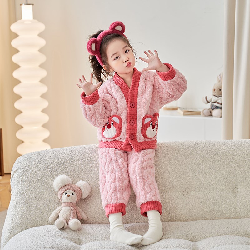 女童珊瑚睡衣秋冬季卡通甜美儿童女孩法兰绒宝宝加厚套装家居服