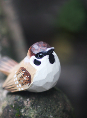 鹿妖商店 肥啾鸟 木雕小鸟 麻雀 家雀 手工实木桌面摆件 小胖鸟