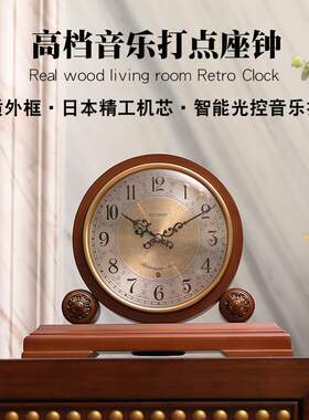 实木座钟新中式客厅古典老式整点报时欧式钟表复古博古架酒柜美式