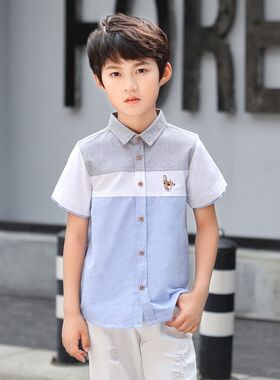男童短袖衬衫2024夏季新款男生衬衣小学生中大童男孩夏装童装上衣