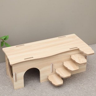 仓鼠躲避窝实木阶梯两居室花枝鼠多居室楼梯平台金丝熊攀爬木房子