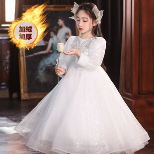 女童晚礼服轻奢小众高端儿童公主裙婚纱钢琴演出连衣裙加绒加厚冬