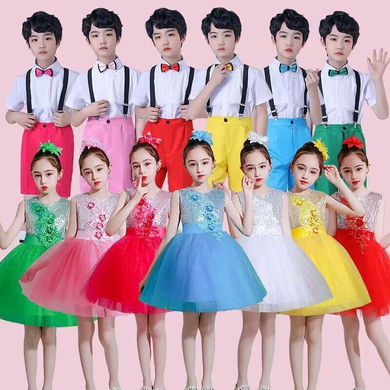 儿童亮片礼服大合唱演出服装六一中小学生诗歌朗诵歌咏比赛表演服