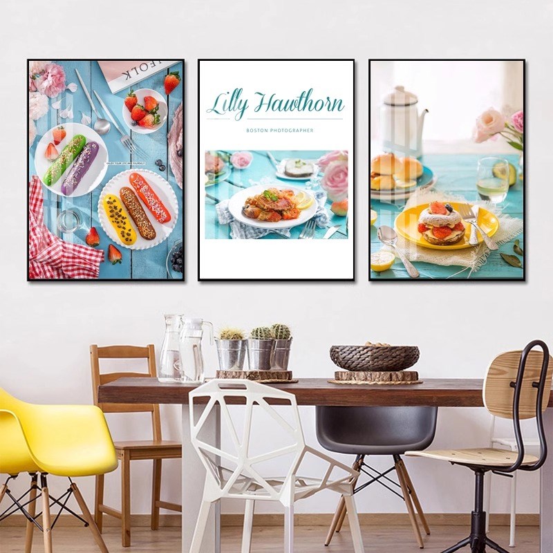 轻奢餐厅装饰画高级感饭厅画厨房餐桌背景墙挂画三联水果酒杯壁画