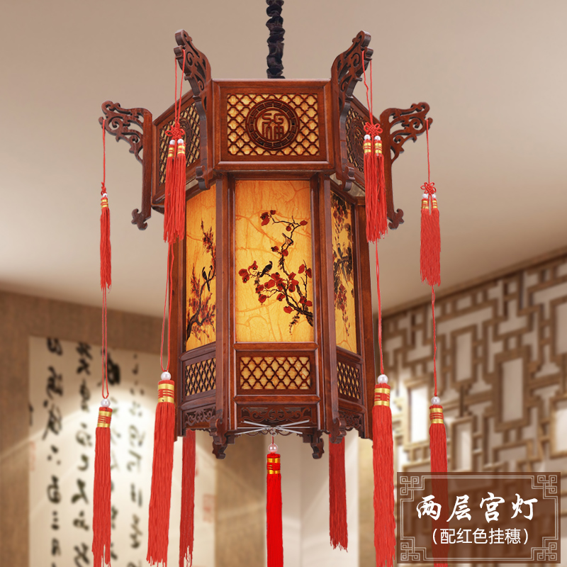 实木宫灯中式复仿古户外装饰六角吊灯乔迁结婚中国风别墅阳台灯笼