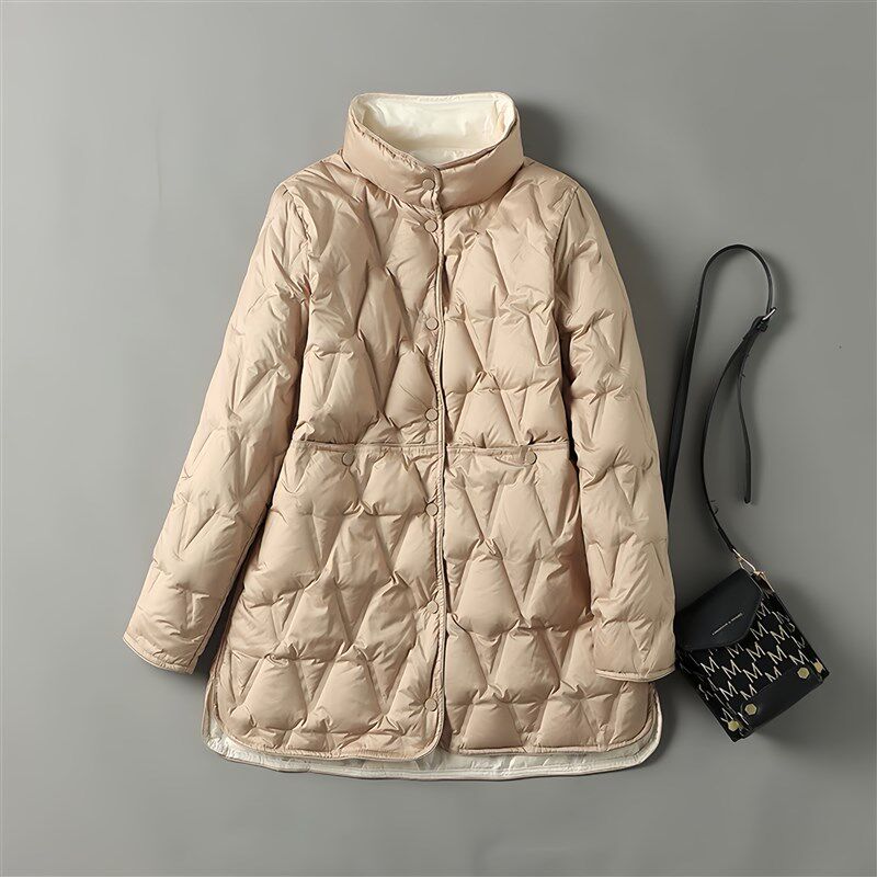 秋冬新款轻薄两面穿羽绒服女中长款大码宽松200斤小个子立领外套