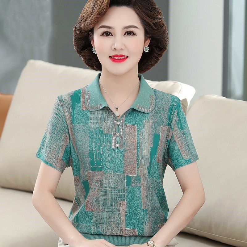 妈妈洋气短袖T恤衫中年女装夏装套装上衣服中老年雪纺小衫40岁50,女装/女士精品,中老年女装,淘宝优惠券,粉丝福利购,淘宝优惠卷