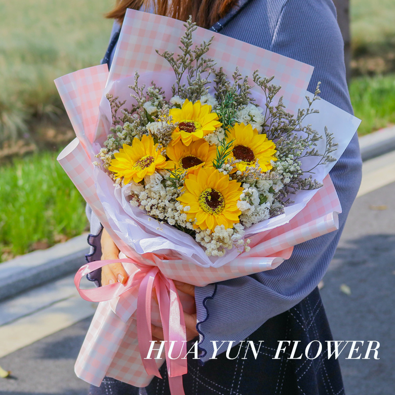 向日葵满天星香皂花干花束包装送人闺蜜生日毕业礼物女友创意拍照