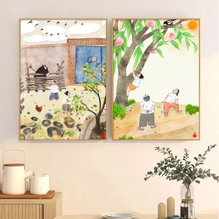 新中式餐厅装饰画小众艺术饭店背景墙面壁画客厅民宿禅意茶室挂画