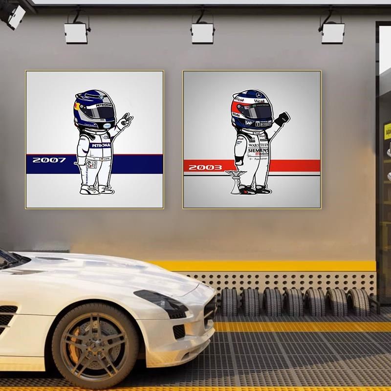 儿童房装饰画男孩房间卡通版赛车手挂画书房俱乐部电竞房机车壁画