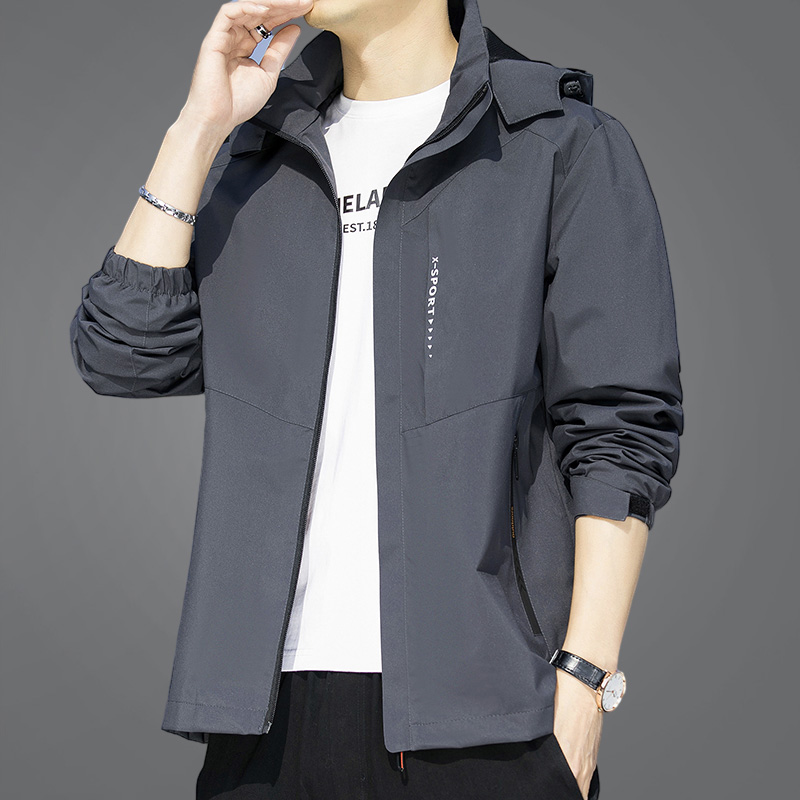 高端轻奢秋季新款连帽夹克男外套薄男装风衣S运动青年休闲上衣