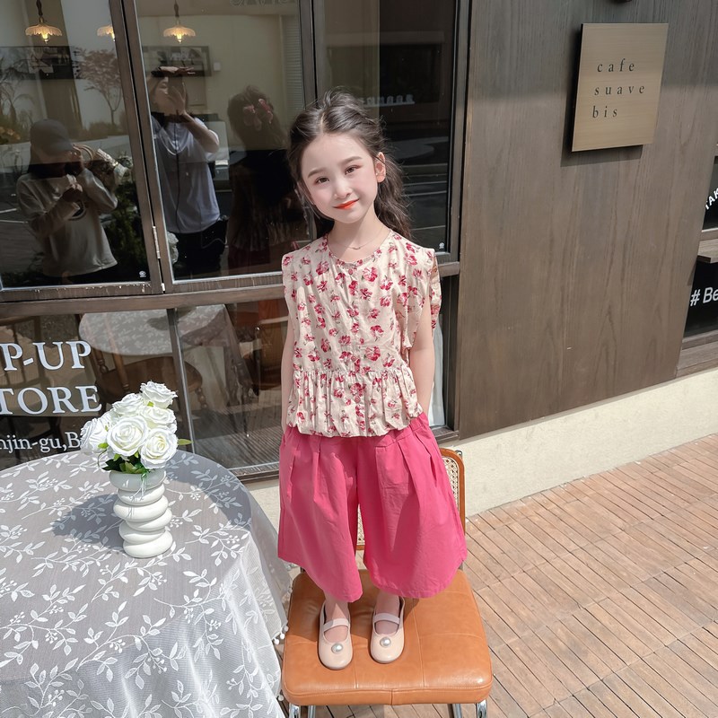 女童夏装套装2025新款中小童洋气时髦碎花上衣两件套儿童夏季衣服