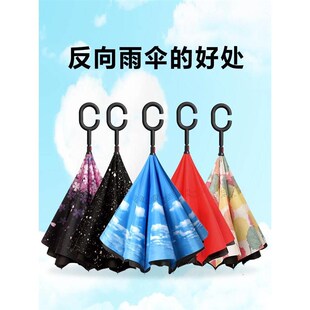 双层反向伞汽车雨伞车载车用长柄反骨反开反方向折叠logo定制广告