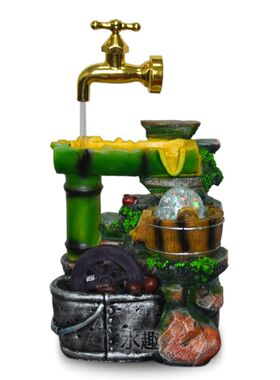 工艺品 创意 竹子工艺品 流水喷泉创意新产品 悬浮水龙头 风水轮