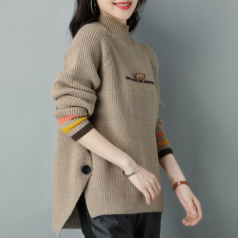 100%纯羊毛衫女半高领毛衣2025年秋冬新款宽松慵懒外穿加厚针织衫