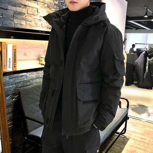 羽绒服男士202j1年新款潮流帅气短款工装青年学生轻薄加厚冬装外