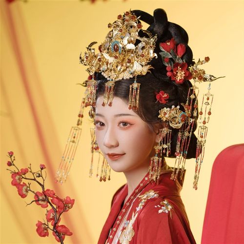 稷氏小筑 鸾凤2 汉服结婚头饰唐明制金色古风婚嫁发饰发冠发簪