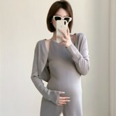 外套套装 孕妇装 连衣裙女宽松开衫 吊带长款 简约纯色圆领针织无袖