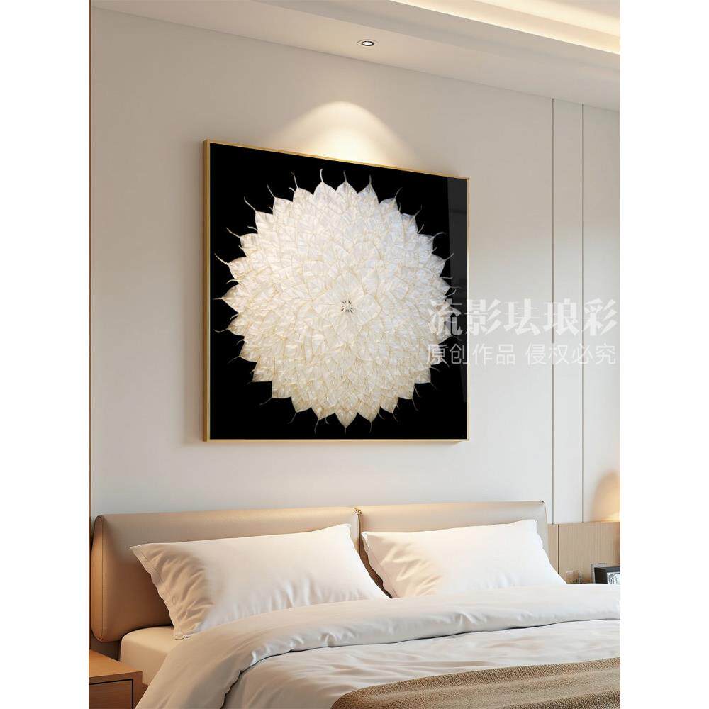 简约现代挂画珐琅彩画纯手工绘制菩提叶玄关卫生间卧室装饰画高级