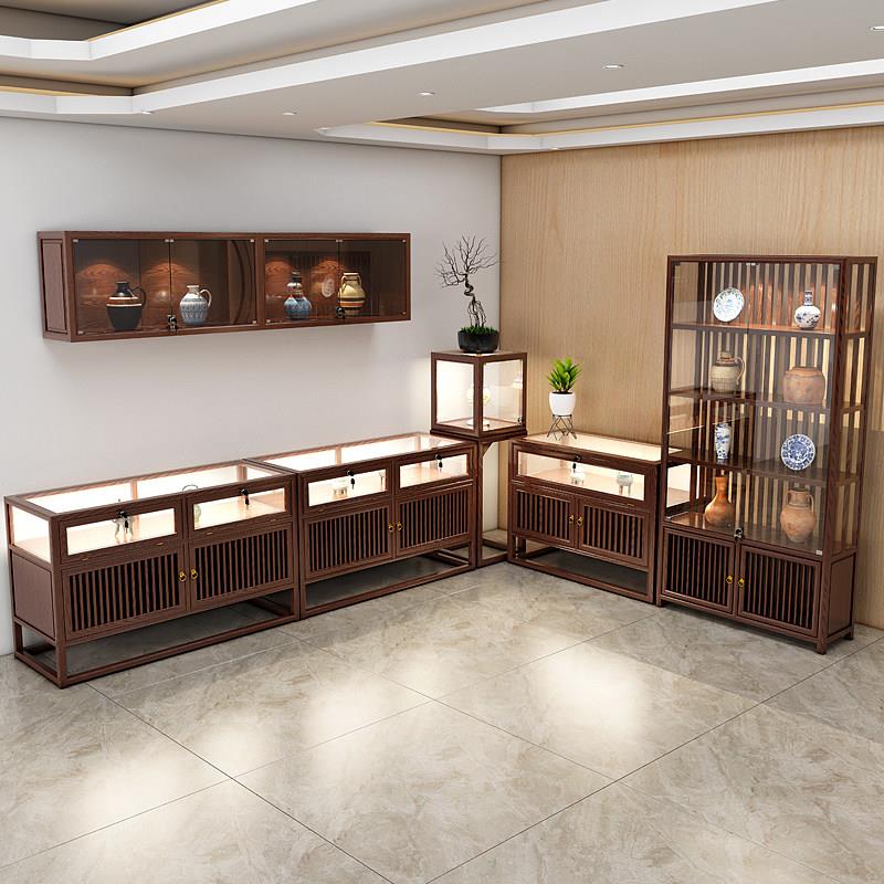新中式实木珠宝展示柜玉器首饰玻璃展柜精品货架展示柜中岛台壁柜