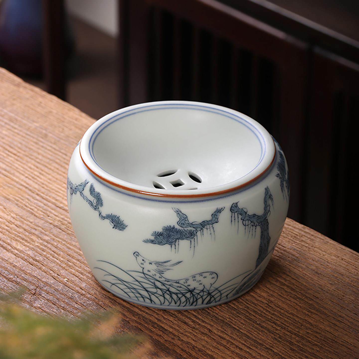 亚青釉中青花建水中式陶瓷茶道配件茶洗杯洗小水洗干泡废水缸水盂
