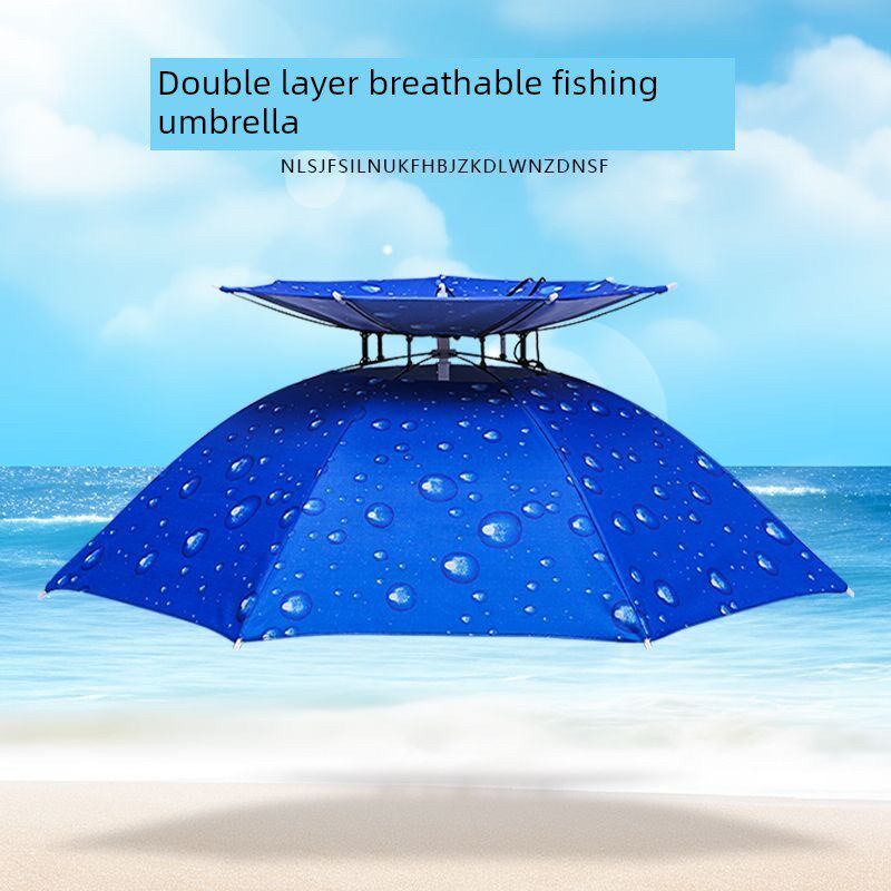 双层防风伞帽,可折叠头戴式防晒防雨伞,高架伞,钓鱼伞,大型钓鱼伞