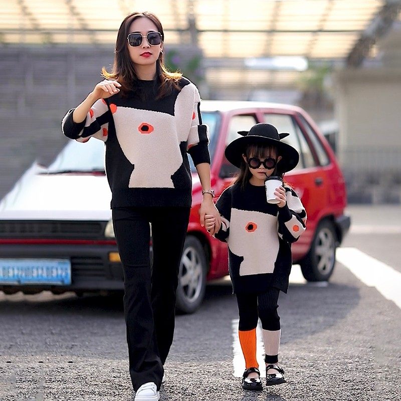 小蜜糖童装炸街亲子装女童2021秋冬新款针织毛衣冬季洋气母女装潮