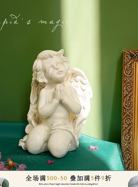 仰望天使复古怀旧雕塑摆件欧式客厅餐厅墙壁装饰壁挂花园摆拍道具