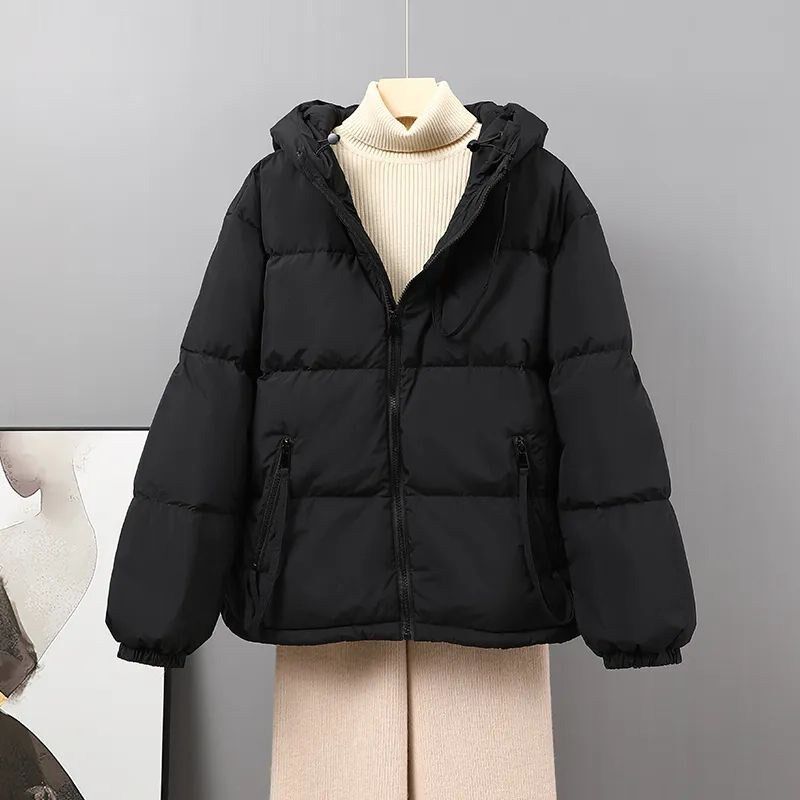 黑色短款羽绒棉服女士2024x冬季新款爆款连帽小个子面包服加厚外