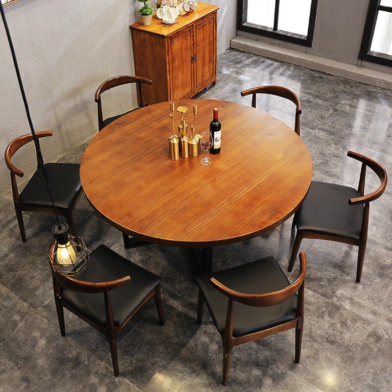 北欧实木餐桌圆形家用简r约商用多人火锅饭店餐厅酒店大圆桌椅组
