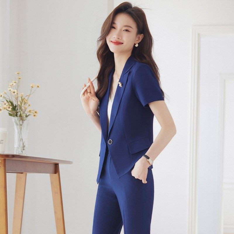 2024夏季西装套装女短袖休闲职业装女装套裙薄款修身气质短款外套