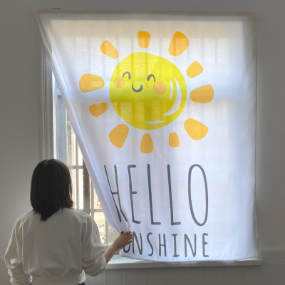 窗帘免打孔安装半遮光魔术贴粘贴式厕所浴室防油防水防走光透光短