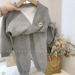 男童网红运动套装春秋款中童休闲2件套儿童假两件卫衣女童长裤潮