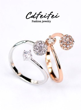 开口戒指求婚钻戒碎钻锆石日韩女款简约潮可调节食指夸张戒指指环