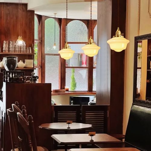 三灯一宅复古玄关入户黄铜白色门店橱窗单头三头餐厅餐桌吧台吊灯