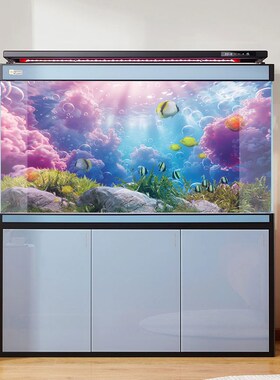 3d高清阳光海底鱼缸背景贴纸5d定制装饰壁纸水族箱不透光正面粘贴