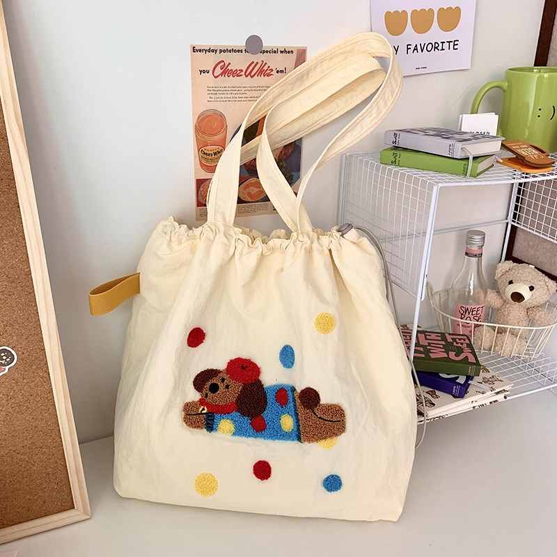 帆布包女单肩大容量2024新款日系可G爱卡通手提袋学生上课通勤包