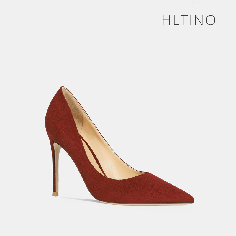 2025秋冬新款气质橘红色磨砂绒面尖头高跟鞋女细跟甜美百搭单鞋子,女鞋,浅口单鞋,淘宝优惠券,粉丝福利购,淘宝优惠卷