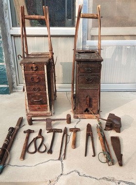 民俗怀旧老物件咕噜挑子锔碗锔盆锔锅民间工具复古装饰道具摆件