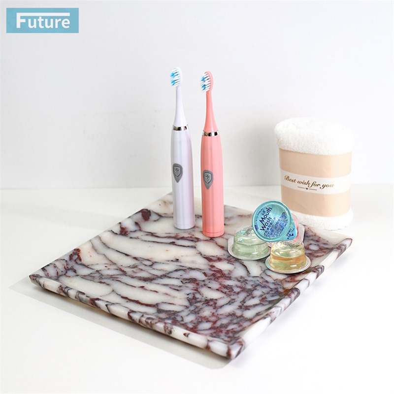 轻奢天然卡紫大理石正方形托盘饰品置物台香薰托盘酒店桌面收纳