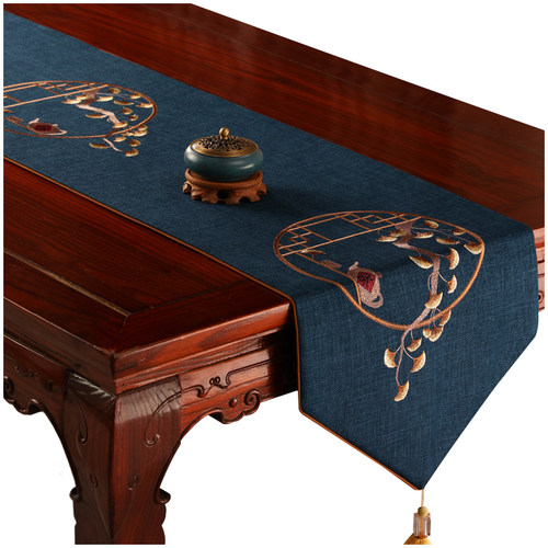 新中式桌旗轻奢高端中式禅意餐边柜电视柜茶桌茶台长条茶几布盖巾